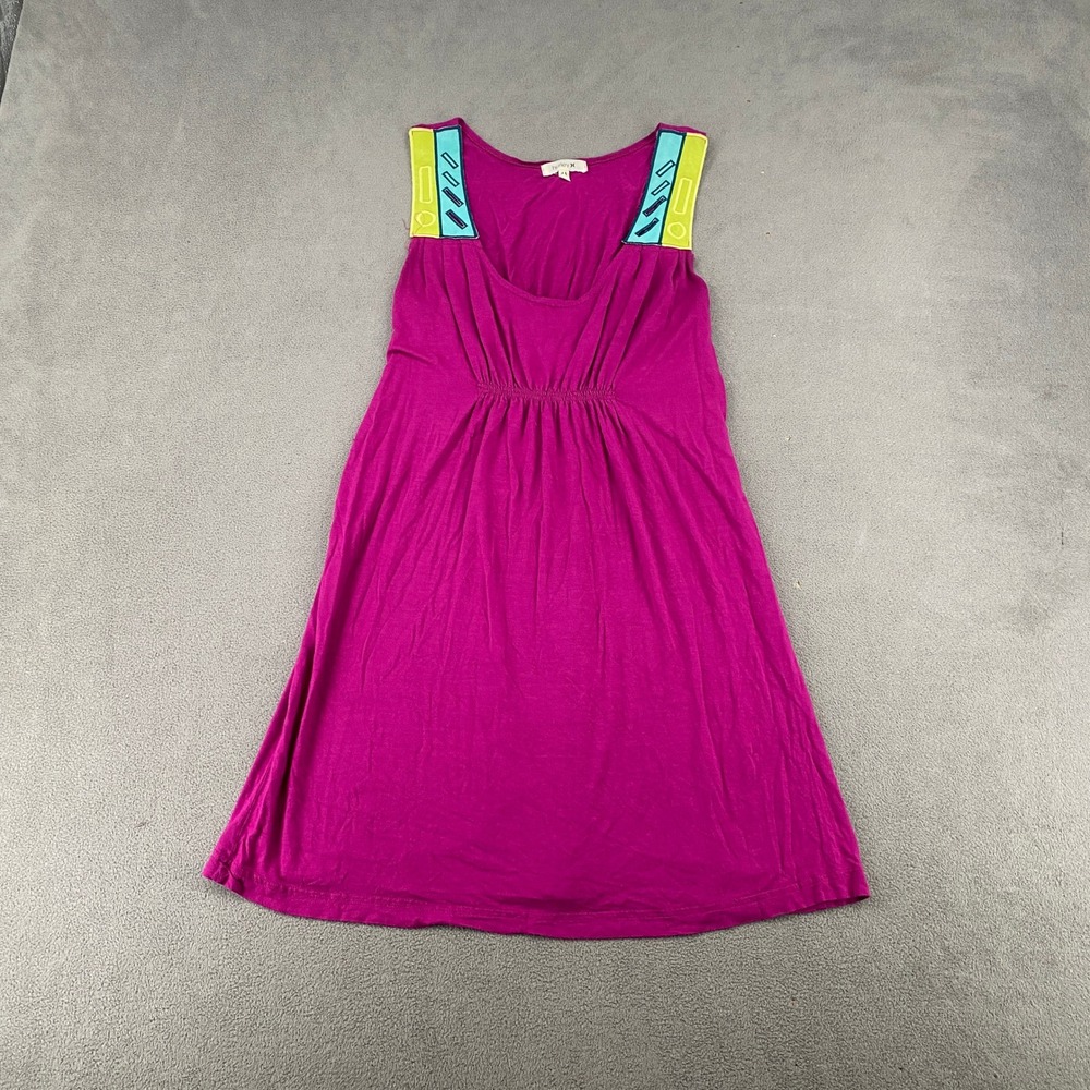 Hurley Womens Purple Sleeveless Empire Waist Mini Dress Embroidered Straps M